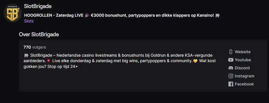 SlotBrigade Streamer Profiel
